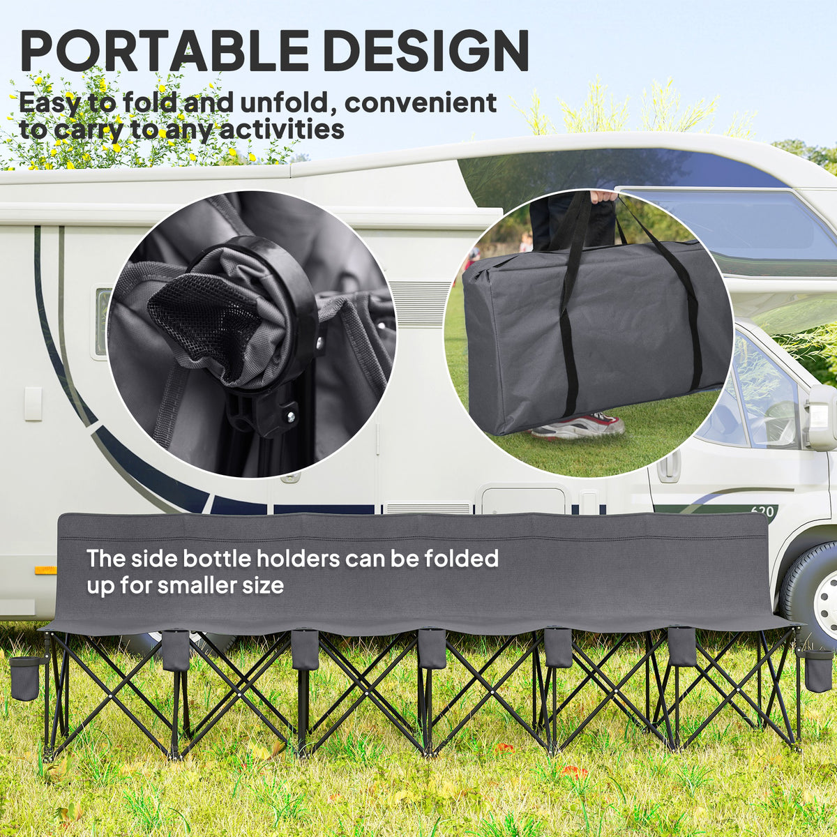 cortex-london-windsor-six-seater-folding-camping-bench-chair-cup-holders-charcoal-grey