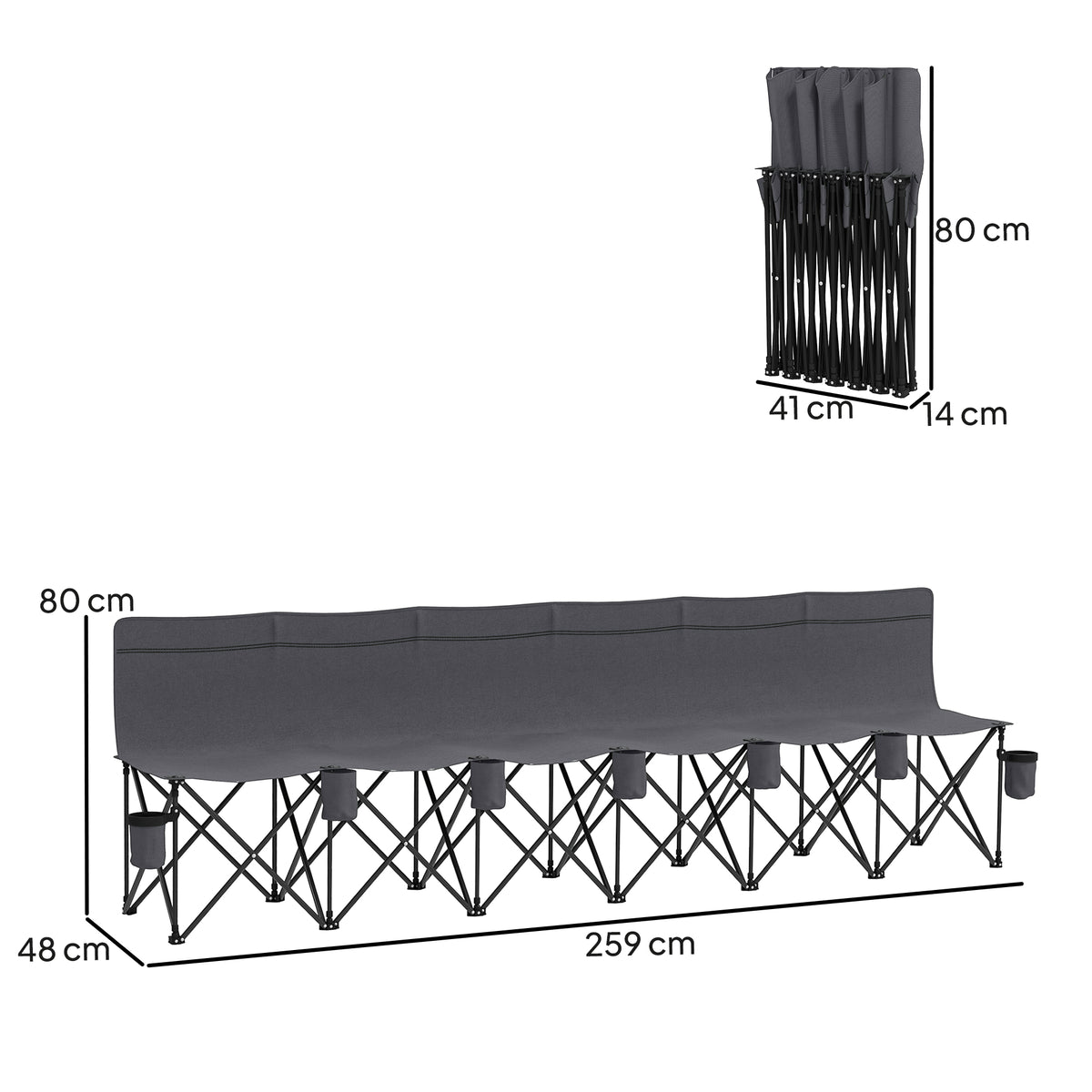 cortex-london-windsor-six-seater-folding-camping-bench-chair-cup-holders-charcoal-grey