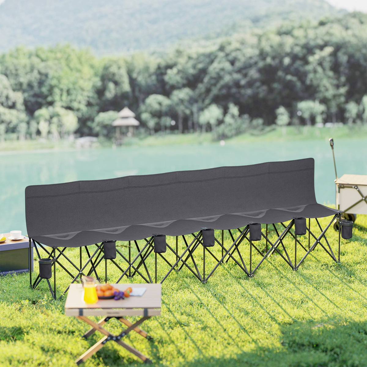 cortex-london-windsor-six-seater-folding-camping-bench-chair-cup-holders-charcoal-grey