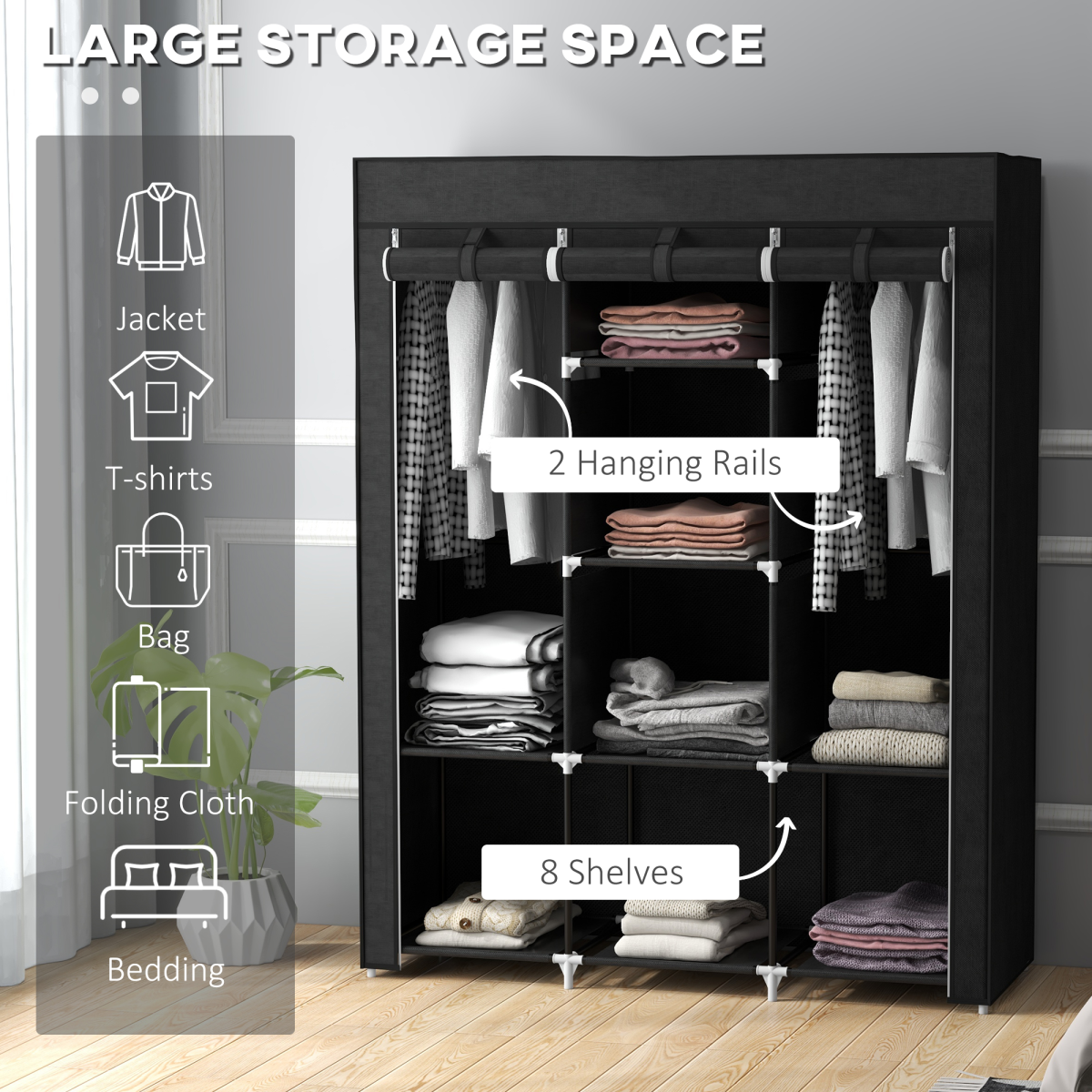 cortex-london-york-fabric-portable-wardrobe-8-shelves-2-hanging-rails-beige