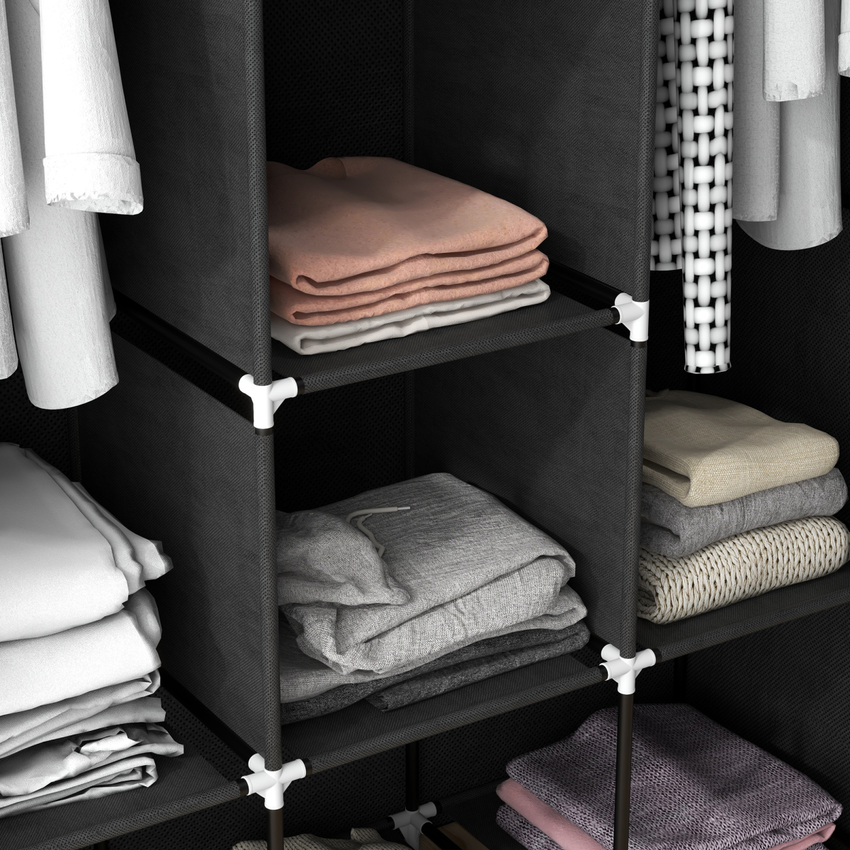 cortex-london-york-fabric-portable-wardrobe-8-shelves-2-hanging-rails-beige