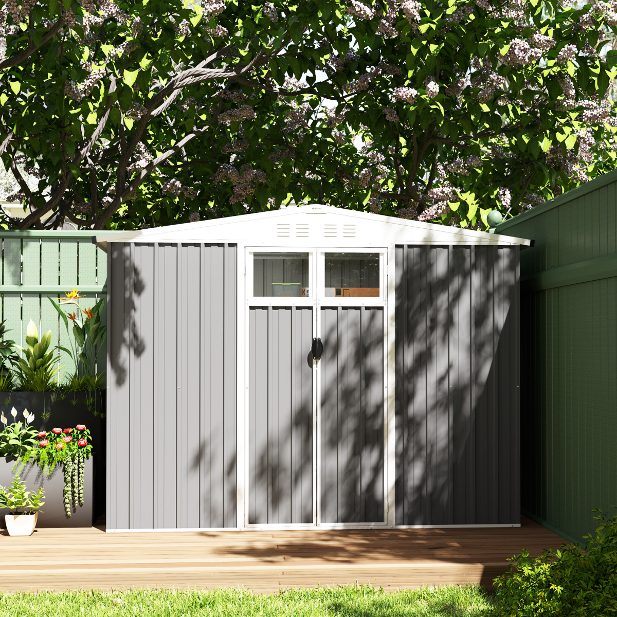 cortex-london-windsor-outsunny-8-4-ft-dark-grey-galvanised-steel-garden-storage-shed