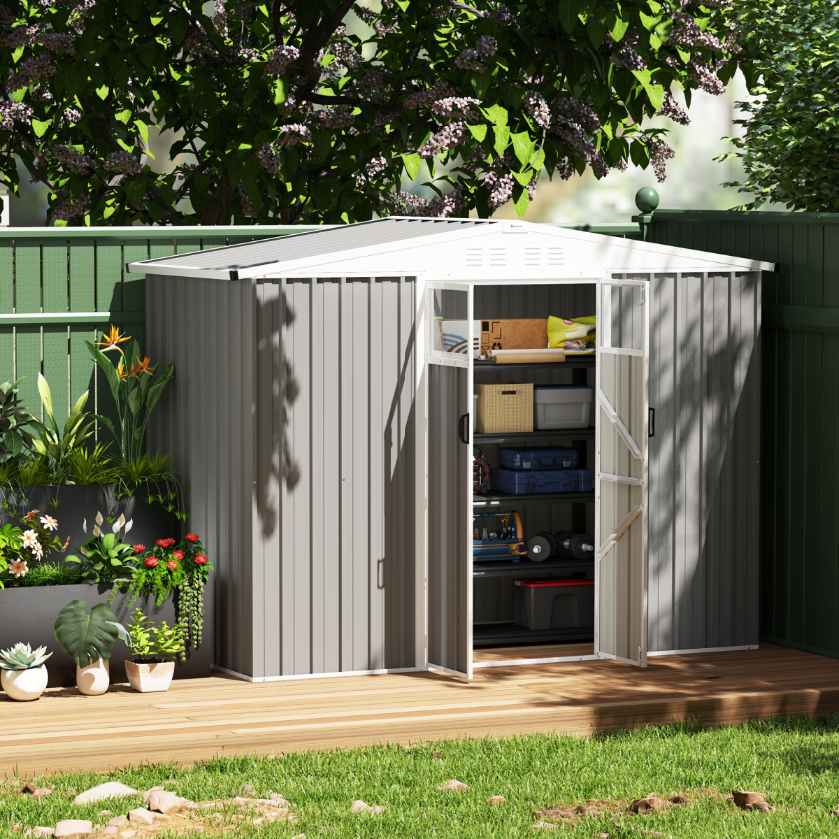 cortex-london-windsor-outsunny-8-4-ft-dark-grey-galvanised-steel-garden-storage-shed