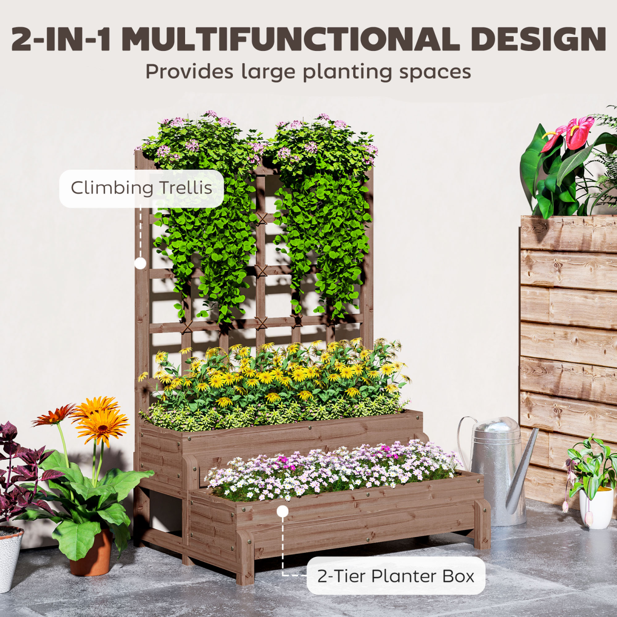 cortex-london-windsor-2-tier-wooden-raised-planter-with-trellis-and-drainage-holes