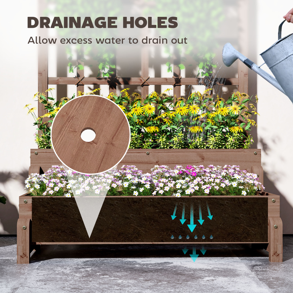 cortex-london-windsor-2-tier-wooden-raised-planter-with-trellis-and-drainage-holes