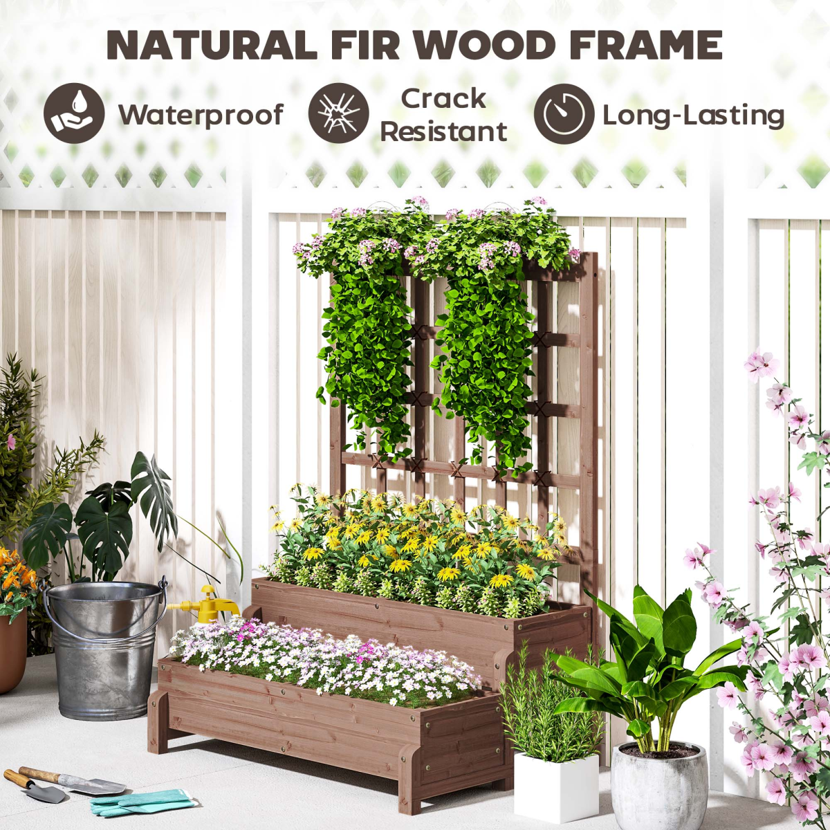 cortex-london-windsor-2-tier-wooden-raised-planter-with-trellis-and-drainage-holes