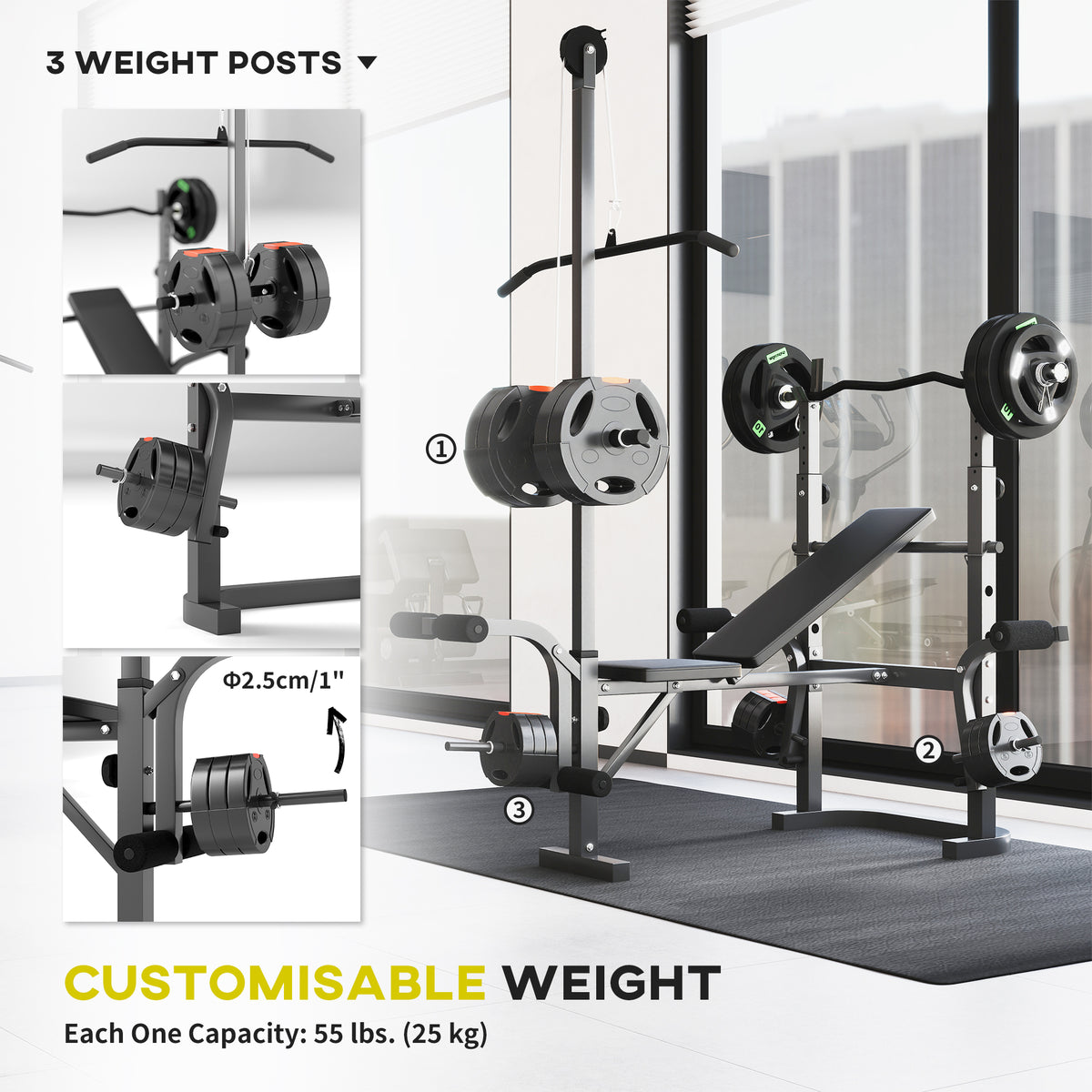 cortex-london-windsor-multi-exercise-incline-flat-weight-bench-rack-black-steel-pu