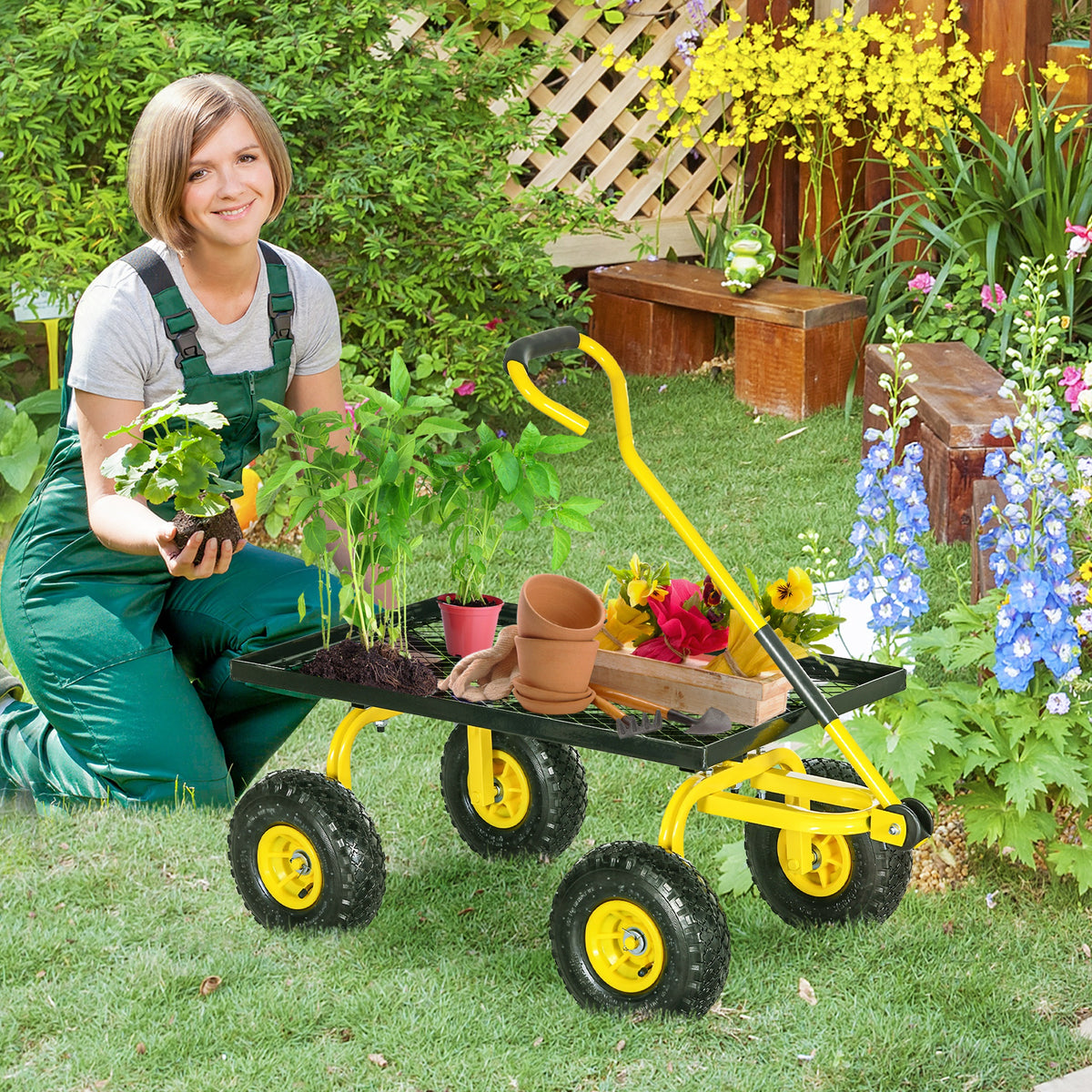 cortex-london-york-garden-trolley-cart-pneumatic-wheels-rotating-handle-yellow