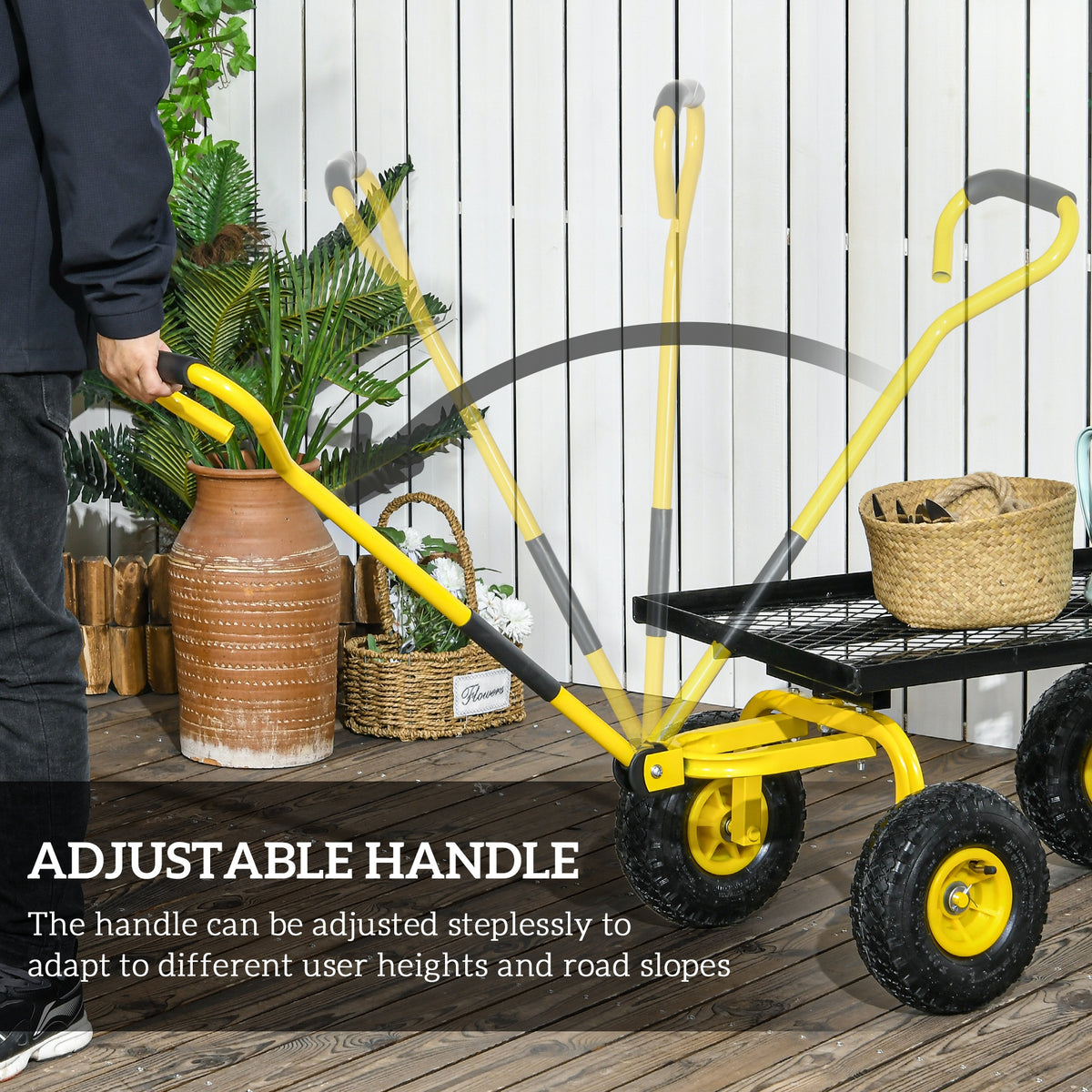 cortex-london-york-garden-trolley-cart-pneumatic-wheels-rotating-handle-yellow