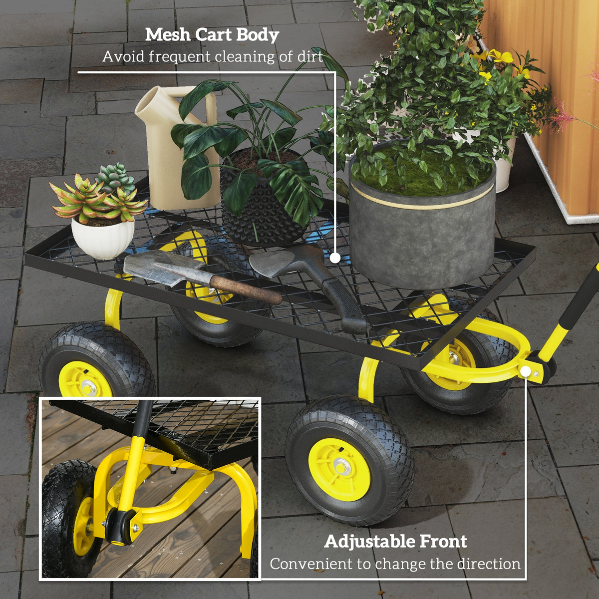 cortex-london-york-garden-trolley-cart-pneumatic-wheels-rotating-handle-yellow