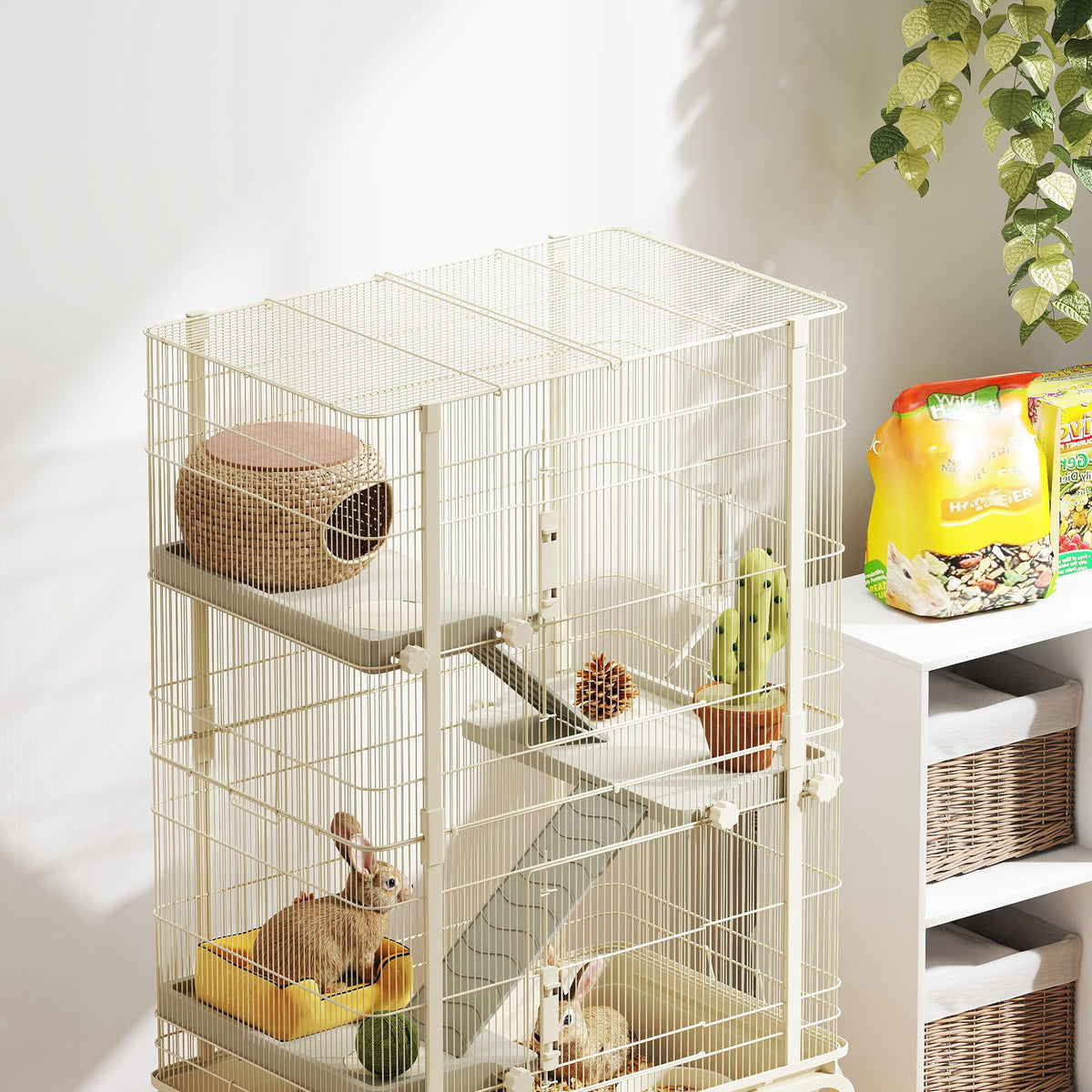 PawHut 4 Levels Rolling Small Animal Cage, Rabbit Cage with 15cm Deep Bottom