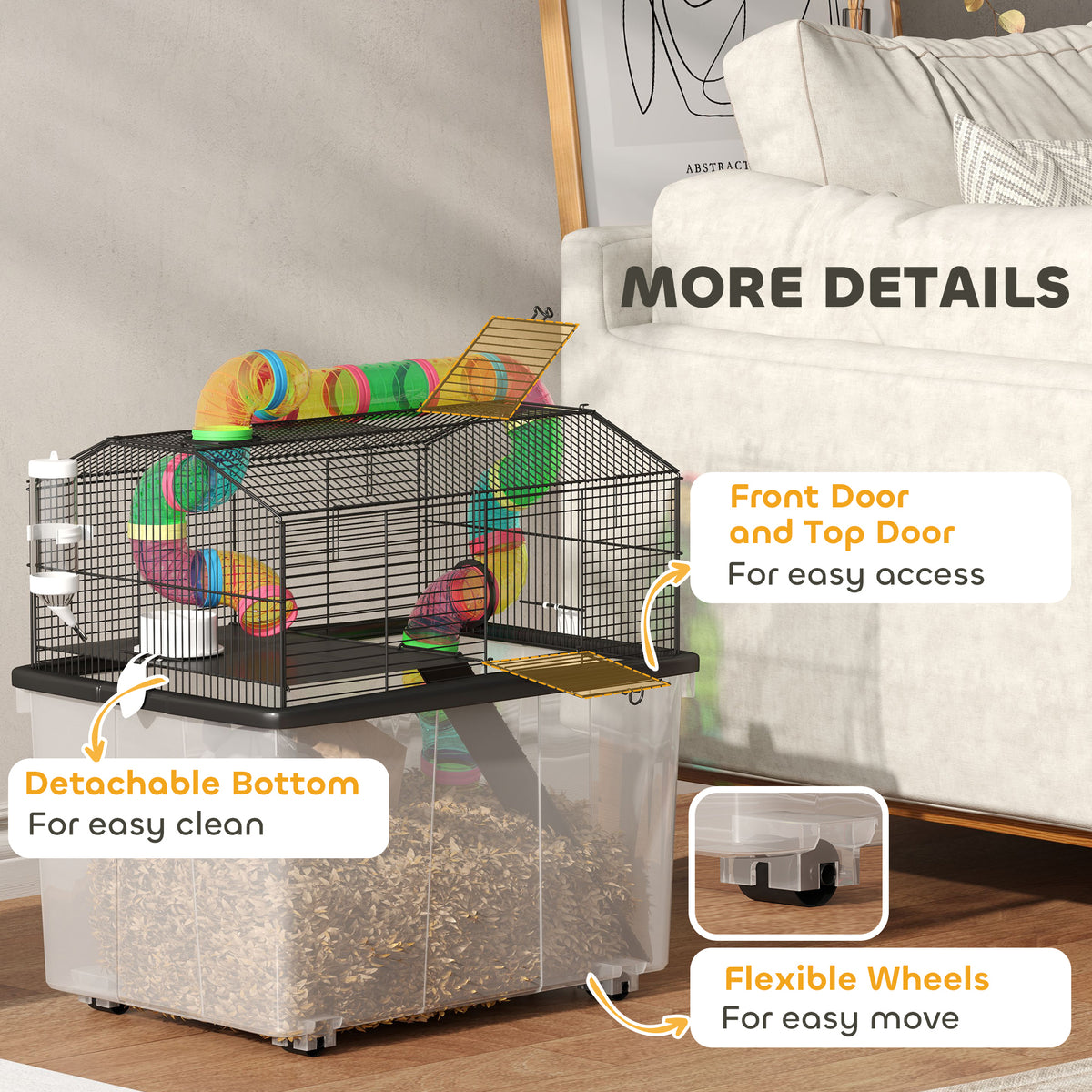 PawHut Hamster Cage with 31cm Deep Tray, Tube System, 58 x 43 x 57cm