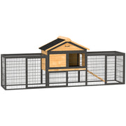 PawHut Rabbit Hutch Outdoor with Steel Run Removable Plastic Tray Natural