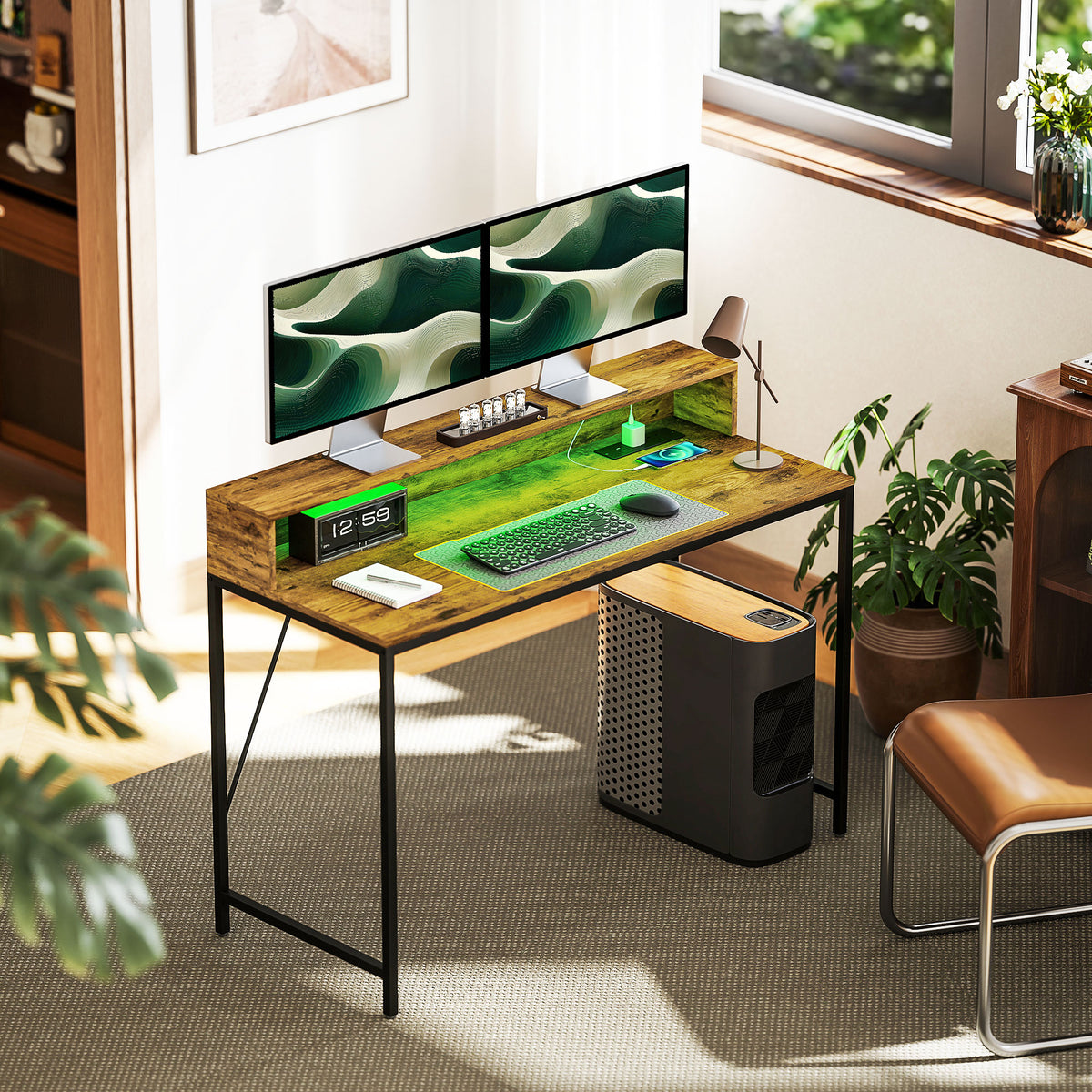 cortex-london-windsor-led-computer-desk-with-shelf-rustic-brown