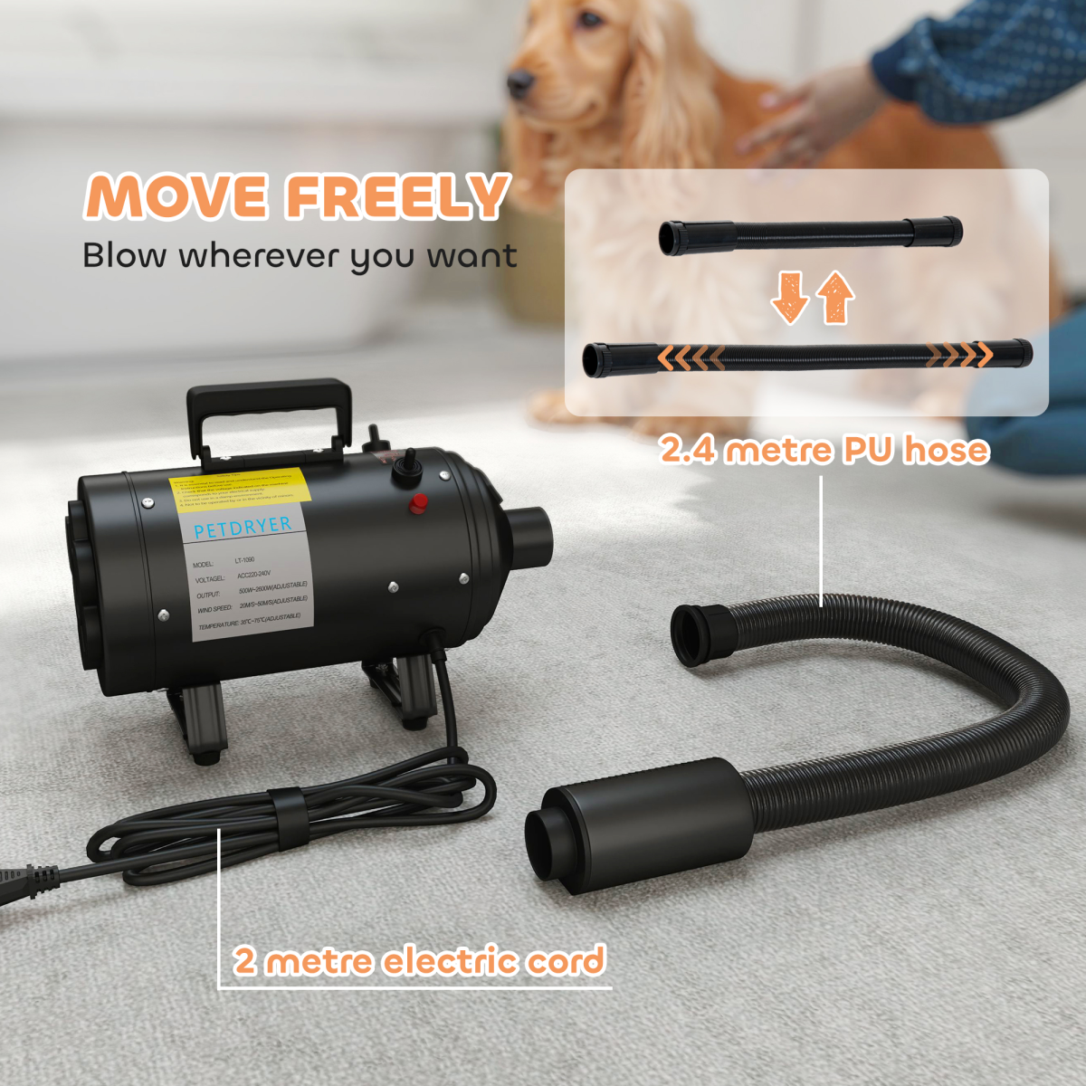 cortex-london-windsor-2200w-dog-hair-dryer-adjustable-temperature-black