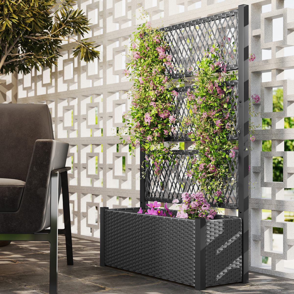 cortex-london-windsor-pe-rattan-garden-planter-box-with-trellis-charcoal-grey
