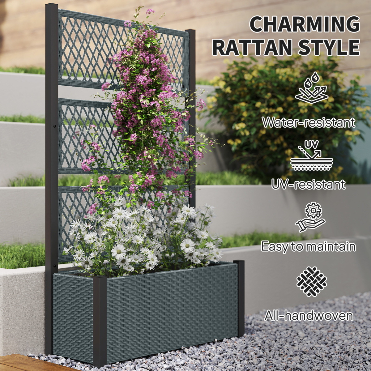 cortex-london-windsor-pe-rattan-garden-planter-box-with-trellis-charcoal-grey