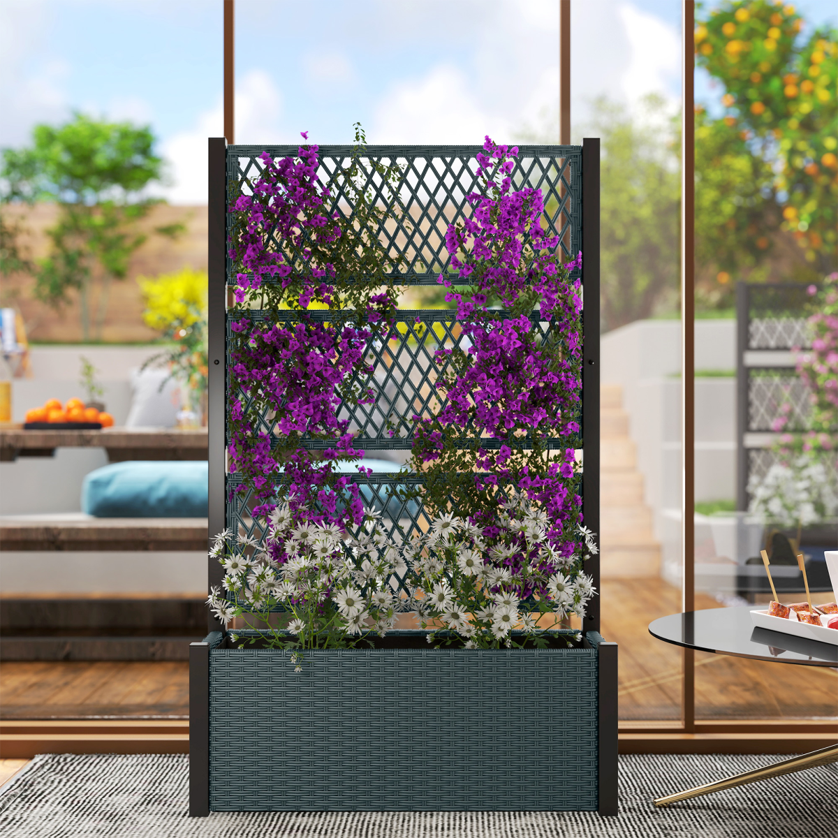 cortex-london-windsor-pe-rattan-garden-planter-box-with-trellis-charcoal-grey