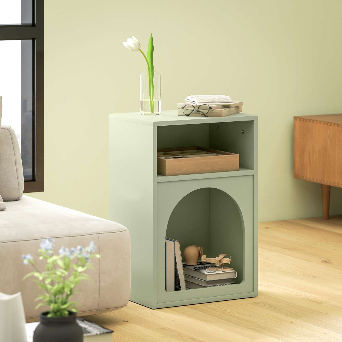cortex-london-kensington-arch-bedside-table-light-green-mdf