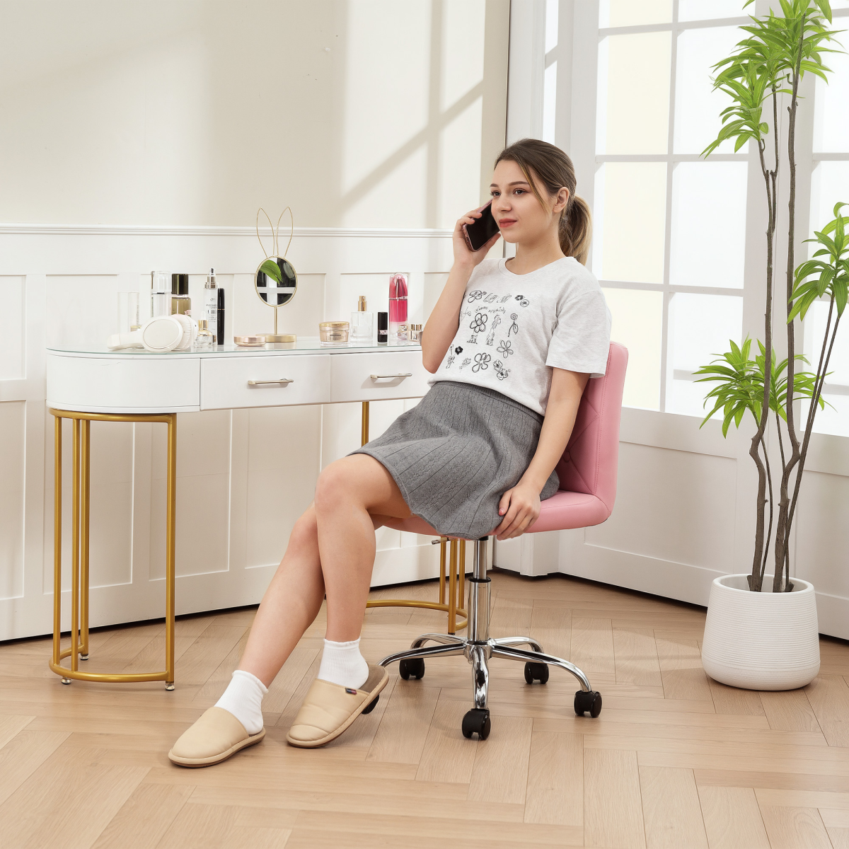 cortex-london-windsor-pink-tufted-vanity-desk-chair-with-rolling-pu-wheels