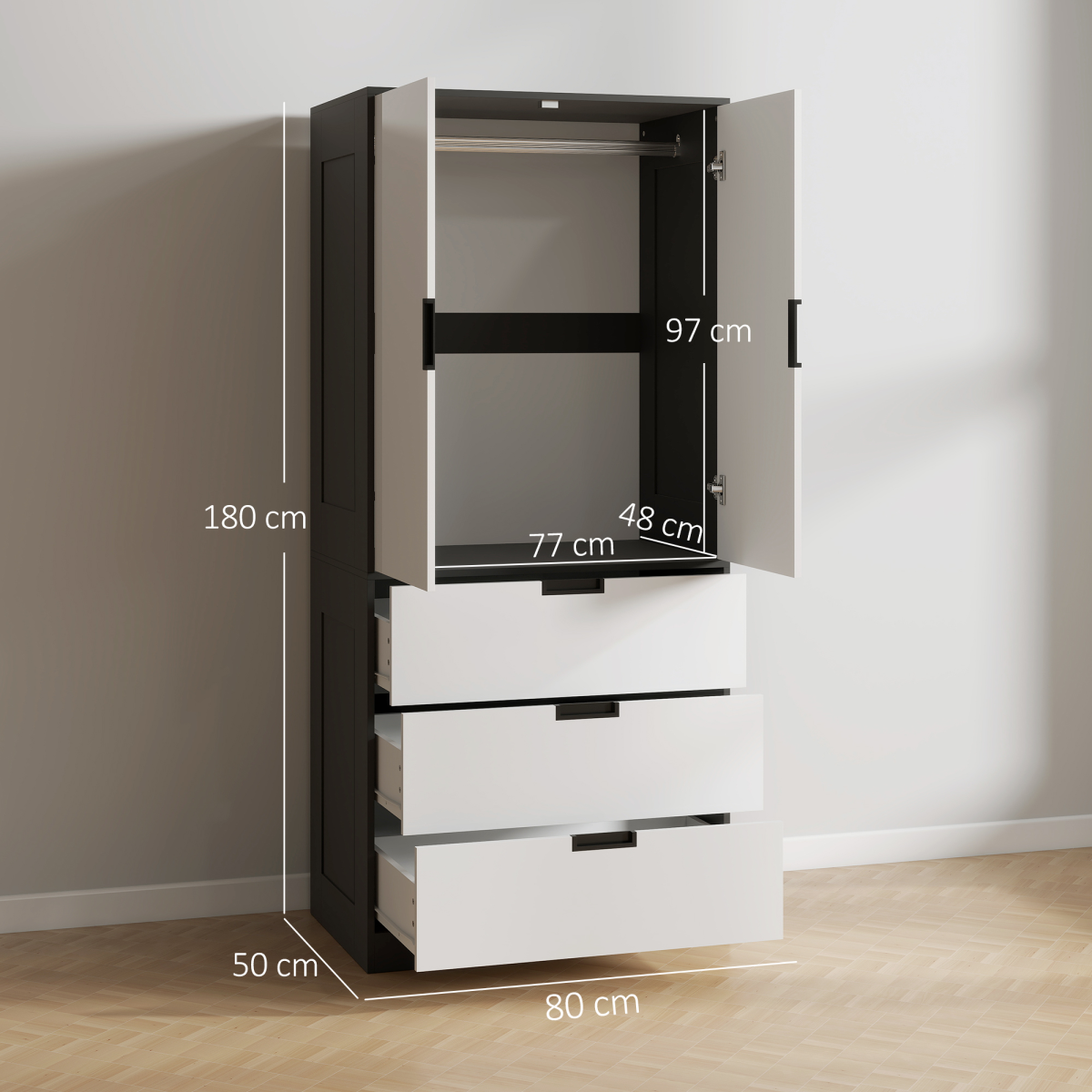 cortex-london-kensington-high-gloss-white-2-door-wardrobe-3-drawers-hanging-rail