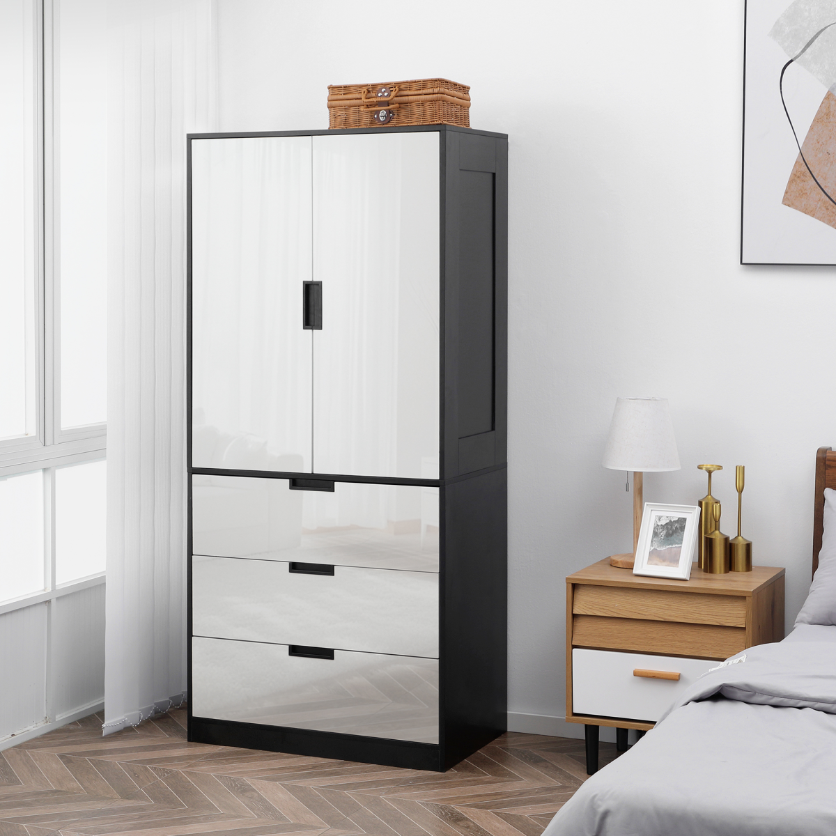 cortex-london-kensington-high-gloss-white-2-door-wardrobe-3-drawers-hanging-rail