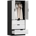 cortex-london-kensington-high-gloss-white-2-door-wardrobe-3-drawers-hanging-rail