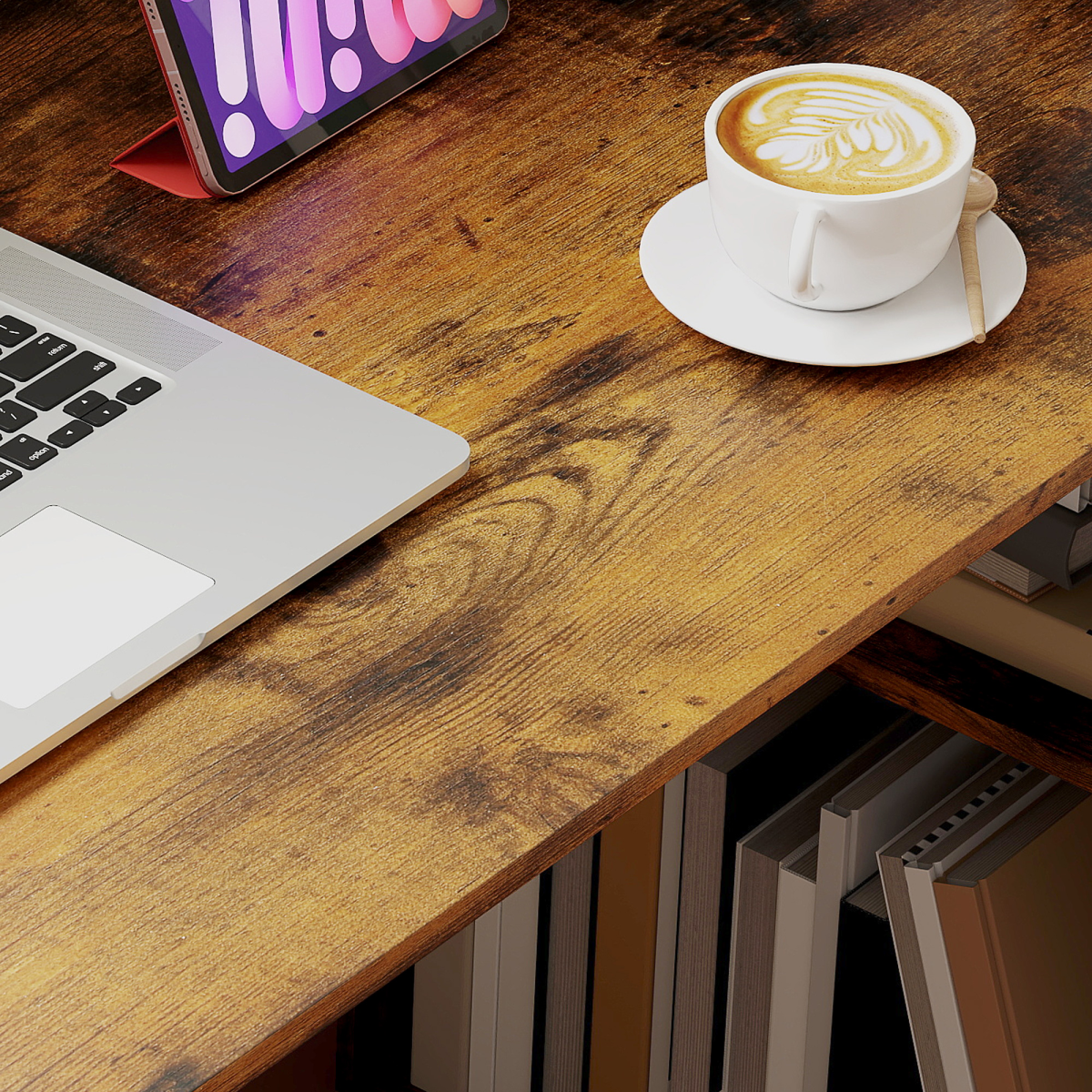 cortex-london-york-rustic-brown-computer-desk-bookshelf-six-shelves