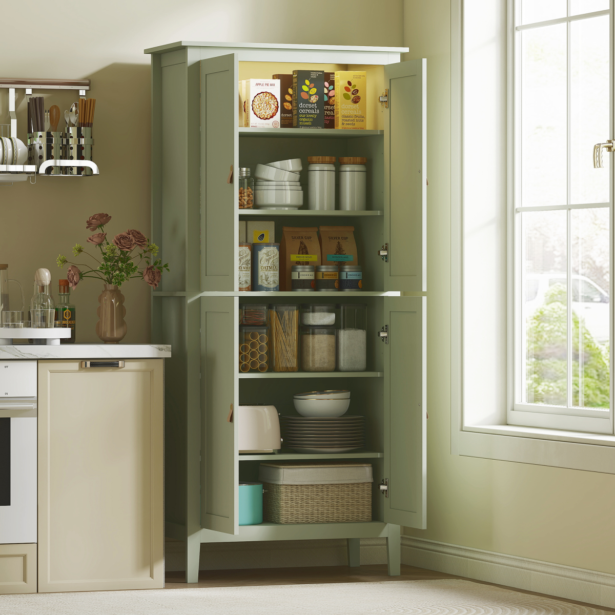 cortex-london-windsor-green-freestanding-led-pantry-cabinet-four-doors