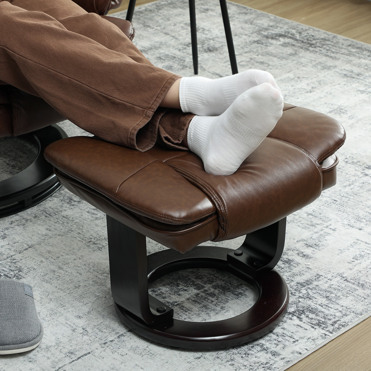 cortex-london-windsor-pu-leather-swivel-recliner-footrest-set-dark-brown