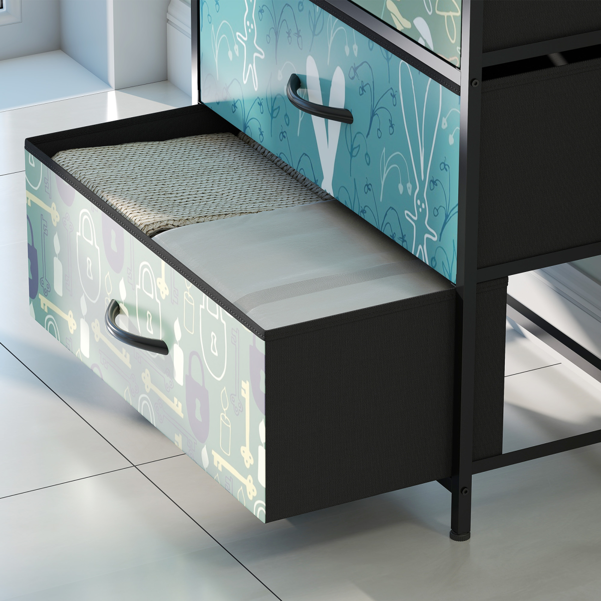 cortex-london-york-blue-four-drawer-fabric-dresser-open-shelf
