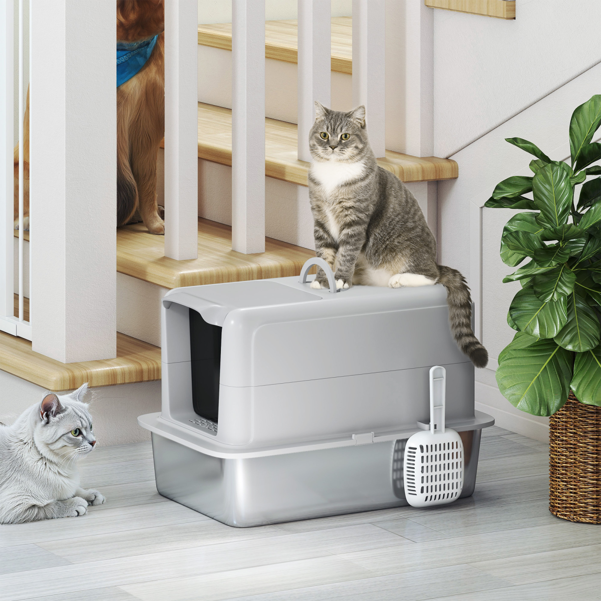 cortex-london-windsor-pawhut-stainless-steel-cat-litter-box-scoop-grey-silver-tone