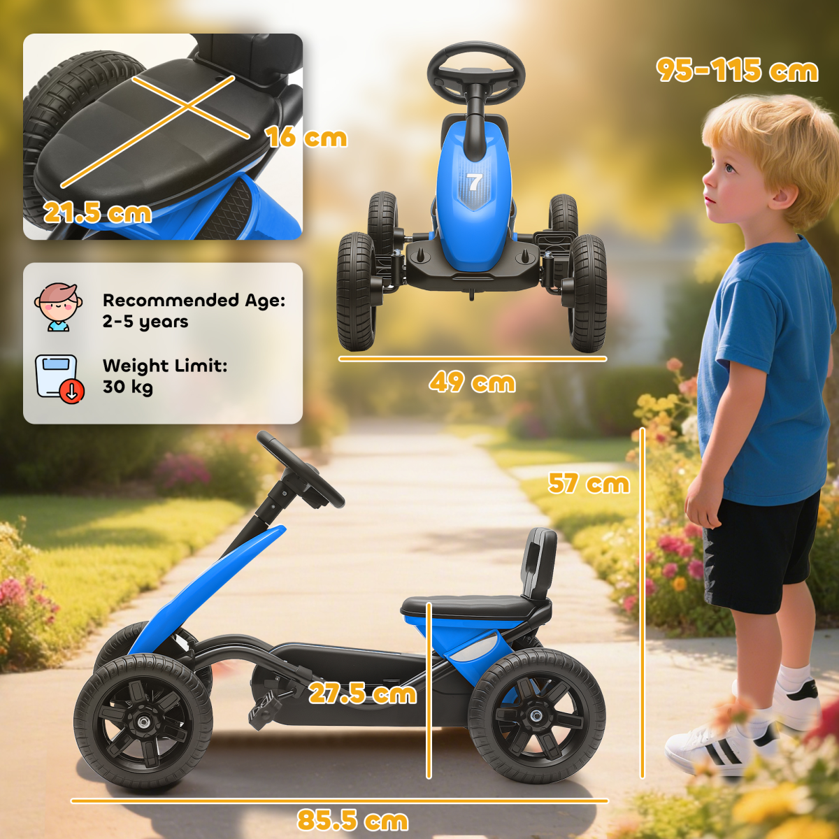 cortex-london-windsor-kids-pedal-go-kart-blue-eva-wheels-metal-frame