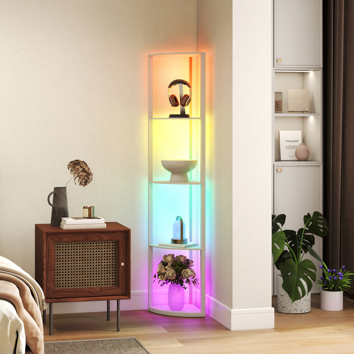 cortex-london-windsor-rgb-led-floor-lamp-with-five-tier-oak-mdf-shelves-and-remote-control