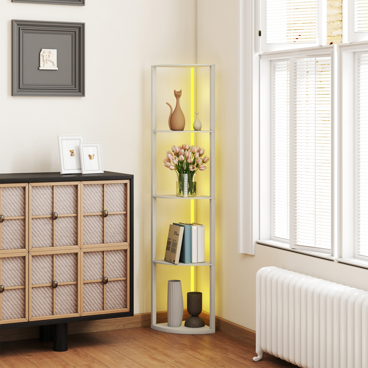 cortex-london-windsor-rgb-led-floor-lamp-with-five-tier-oak-mdf-shelves-and-remote-control