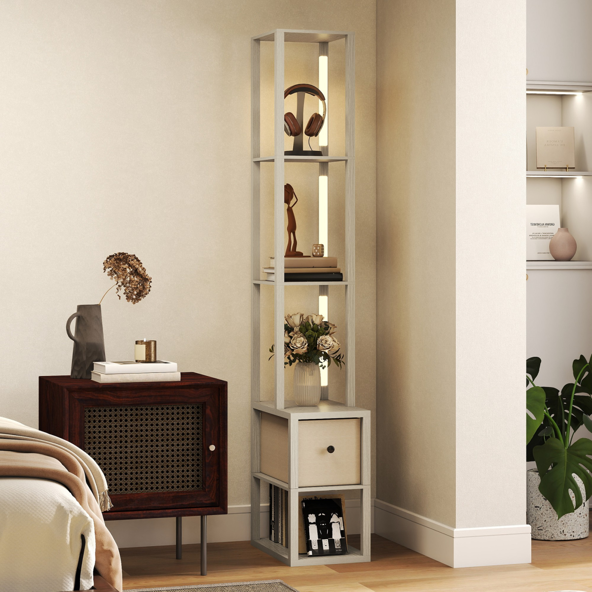 cortex-london-windsor-oak-led-floor-lamp-with-shelves-and-fabric-drawer