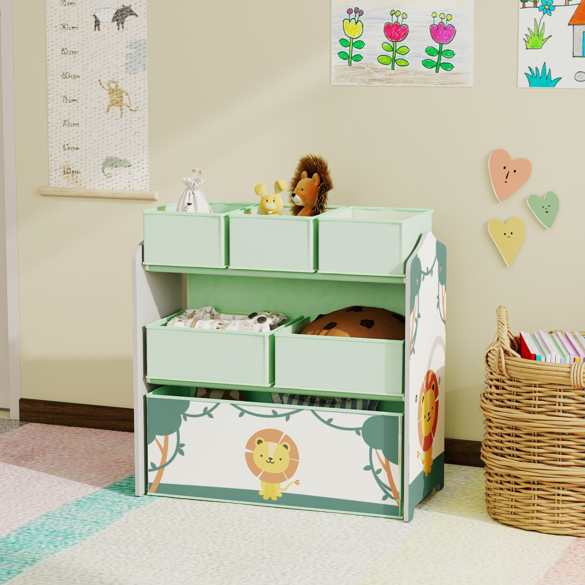 cortex-london-windsor-kids-storage-shelf-removable-fabric-boxes-green