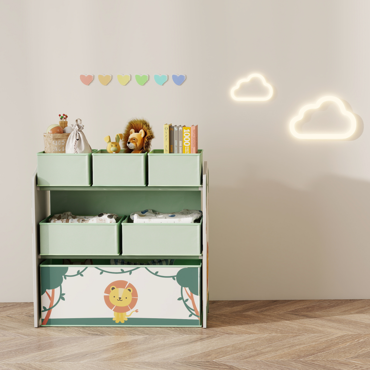 cortex-london-windsor-kids-storage-shelf-removable-fabric-boxes-green