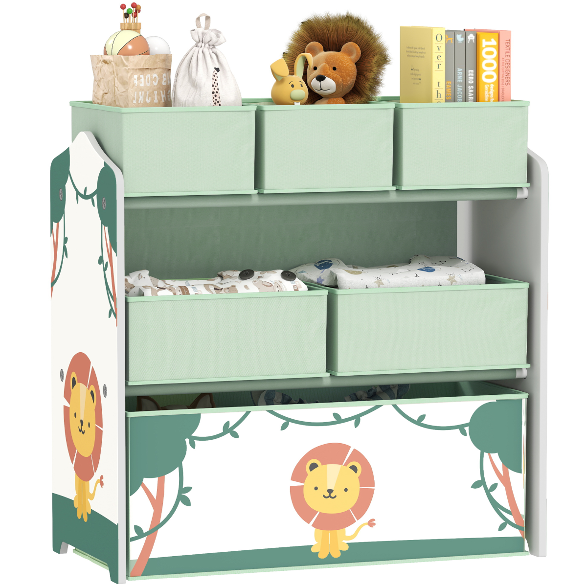 cortex-london-windsor-kids-storage-shelf-removable-fabric-boxes-green