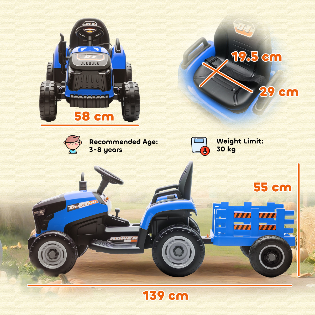 cortex-london-yorkshire-blue-12v-ride-on-tractor-with-trailer