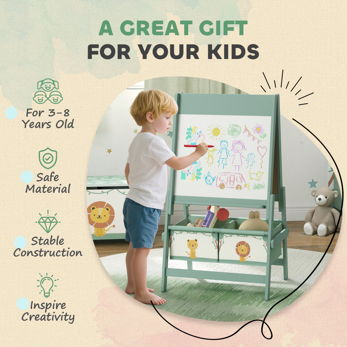 cortex-london-windsor-kids-double-sided-art-easel-paper-roll-green