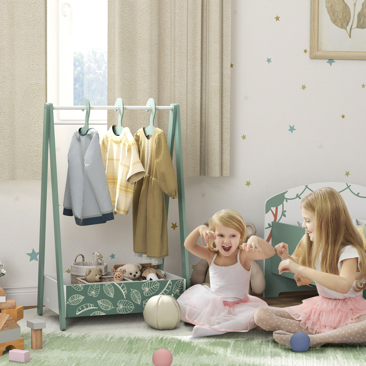 cortex-london-windsor-green-kids-clothes-rail-with-hangers-shelf
