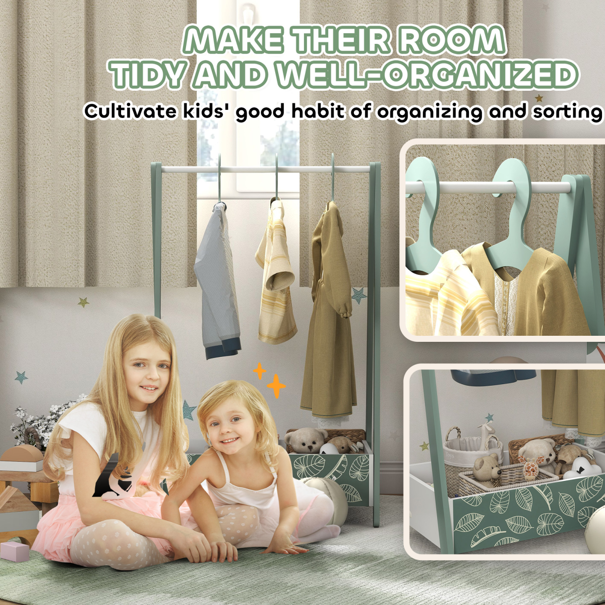 cortex-london-windsor-green-kids-clothes-rail-with-hangers-shelf