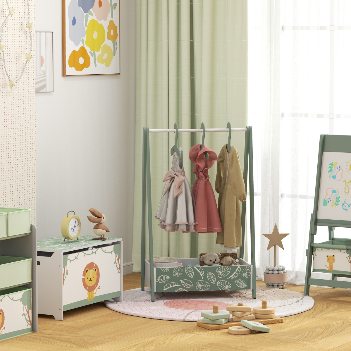 cortex-london-windsor-green-kids-clothes-rail-with-hangers-shelf