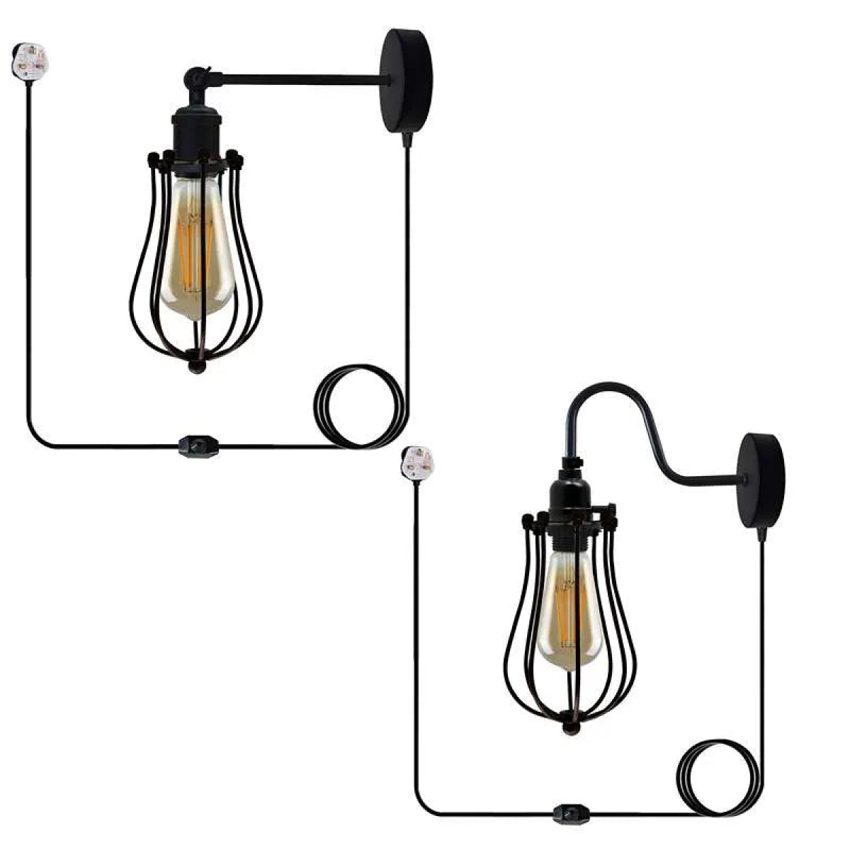 cortex-london-york-black-industrial-cage-plug-in-e27-wall-lamp