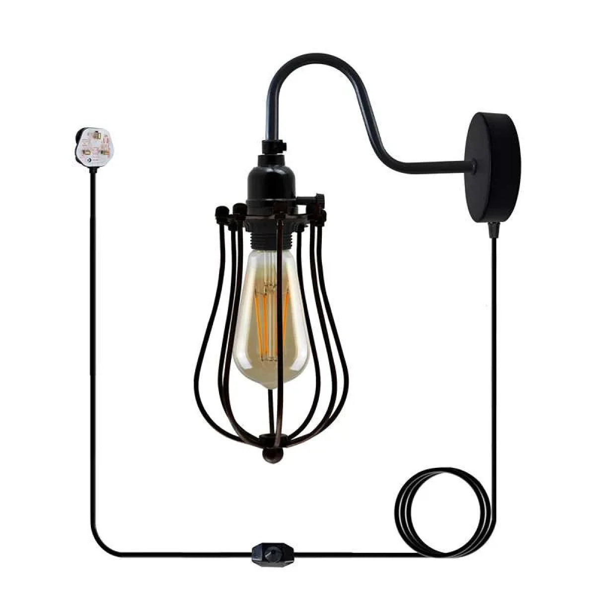 cortex-london-york-black-industrial-cage-plug-in-e27-wall-lamp