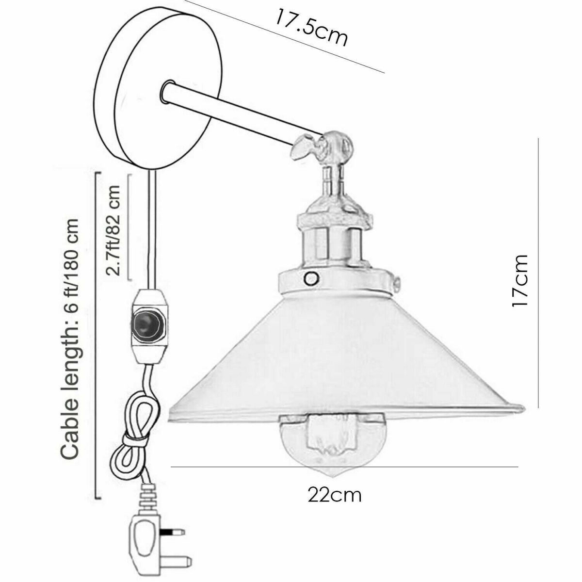 cortex-london-york-nordic-metal-plug-in-wall-sconce-white-2m-wire-e27-dimmer