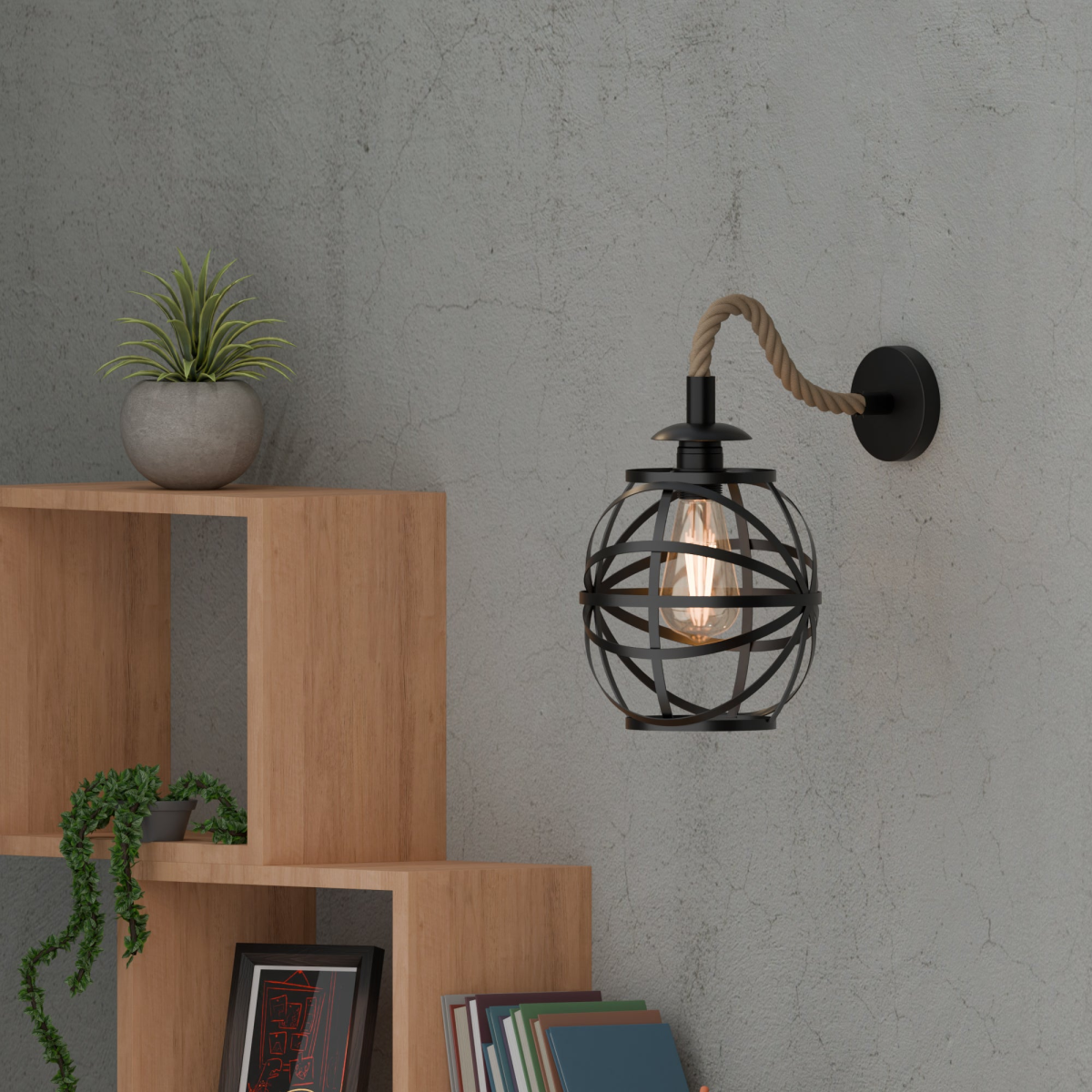 cortex-london-york-industrial-black-hemp-rope-metal-wall-light-20cm-round-cage