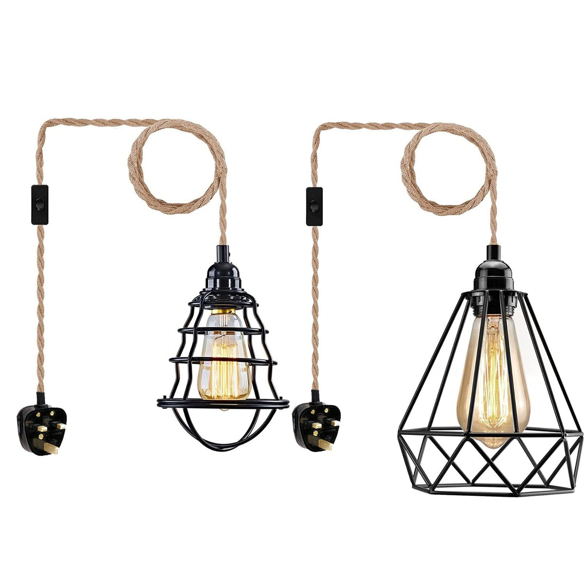 cortex-london-york-hemp-flex-plug-in-pendant-light-e27-black-metal-cage-2m-cord