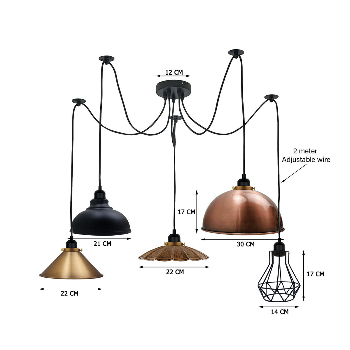 cortex-london-york-five-way-spider-pendant-light-e27-metal-pvc